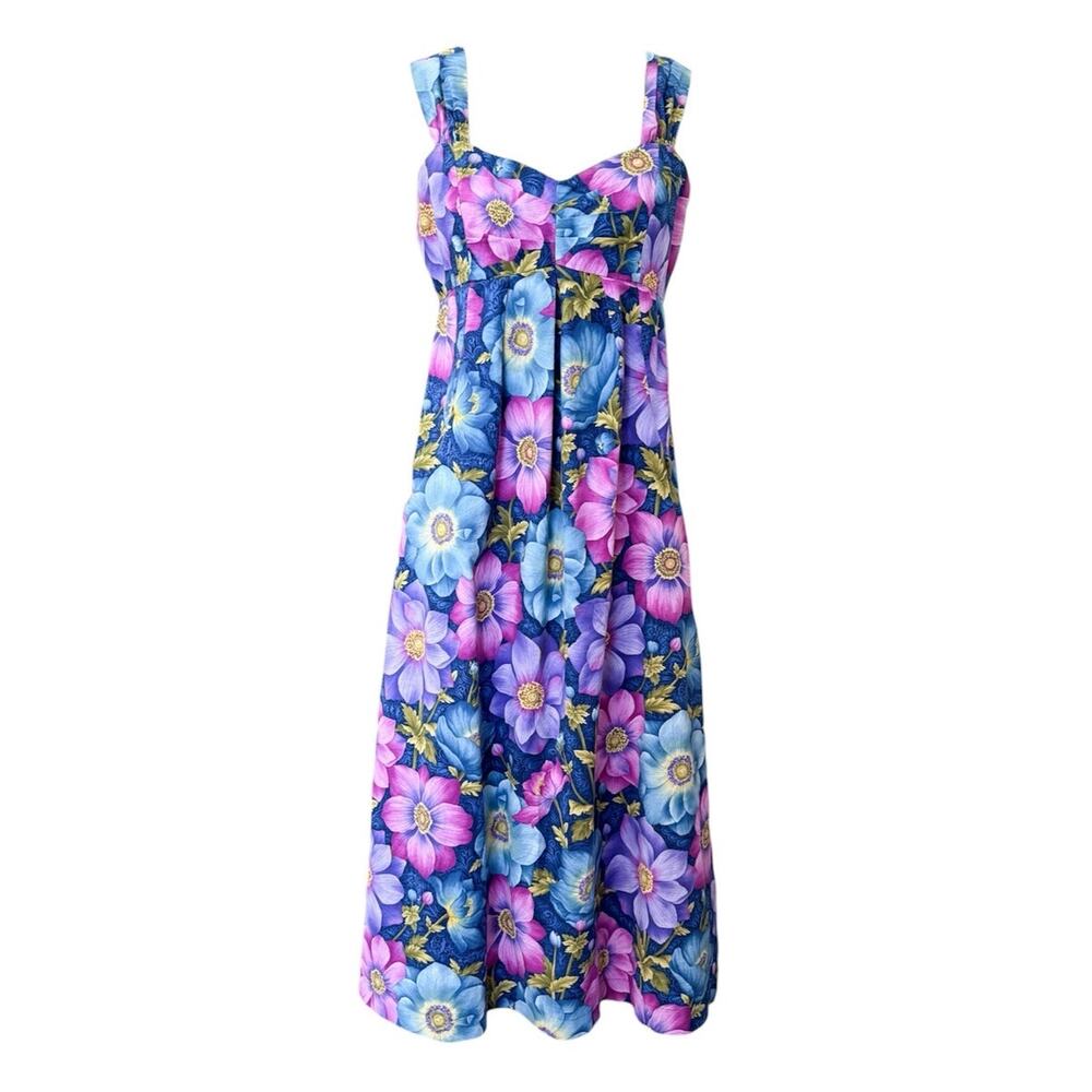 Handmade Midi Maxi Dress Floral Cottage Feminine Peasant Romantic Prairie Boho